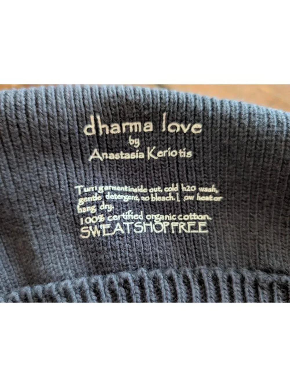 Dharma Love Organic Cotton Beanie With Floral Patch Navy Blue Sweatshop-Free Uni